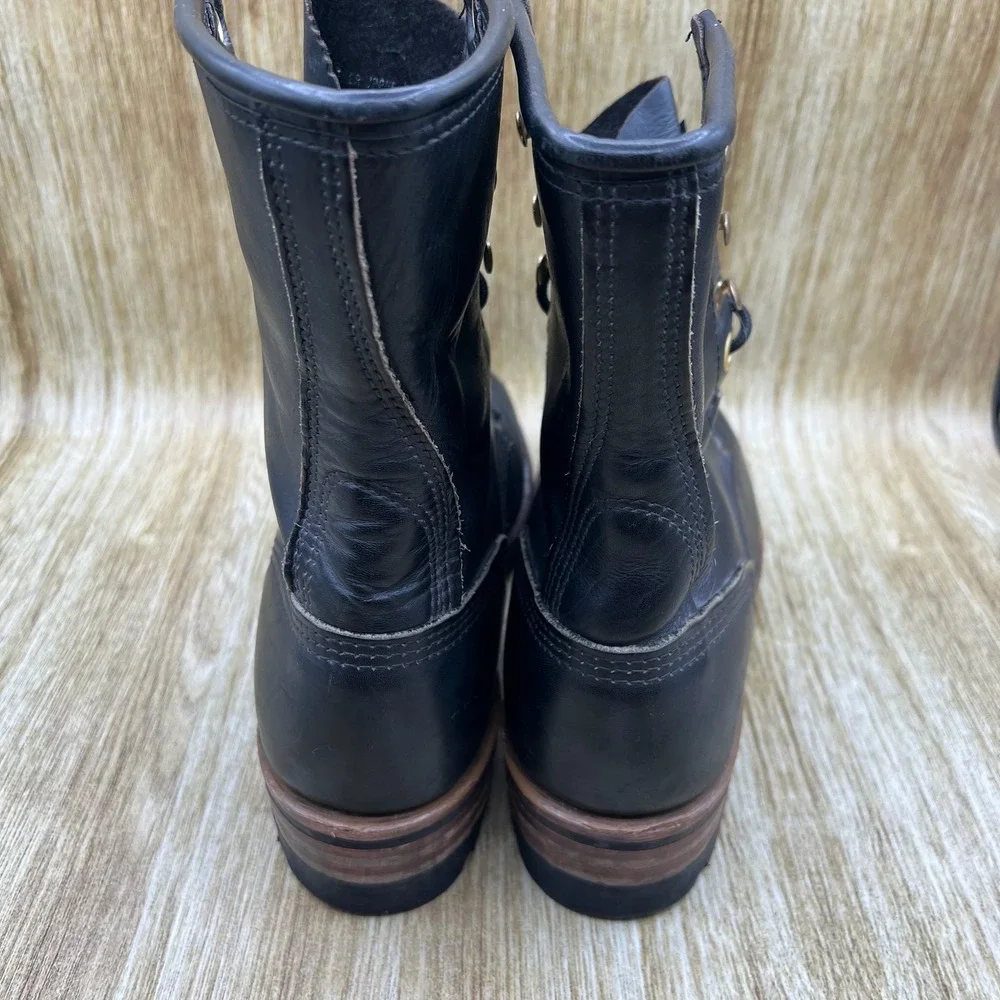 Carolina Logger Boots Men's Size 9 Black Leather Lace Up Made in USA Lug Sole